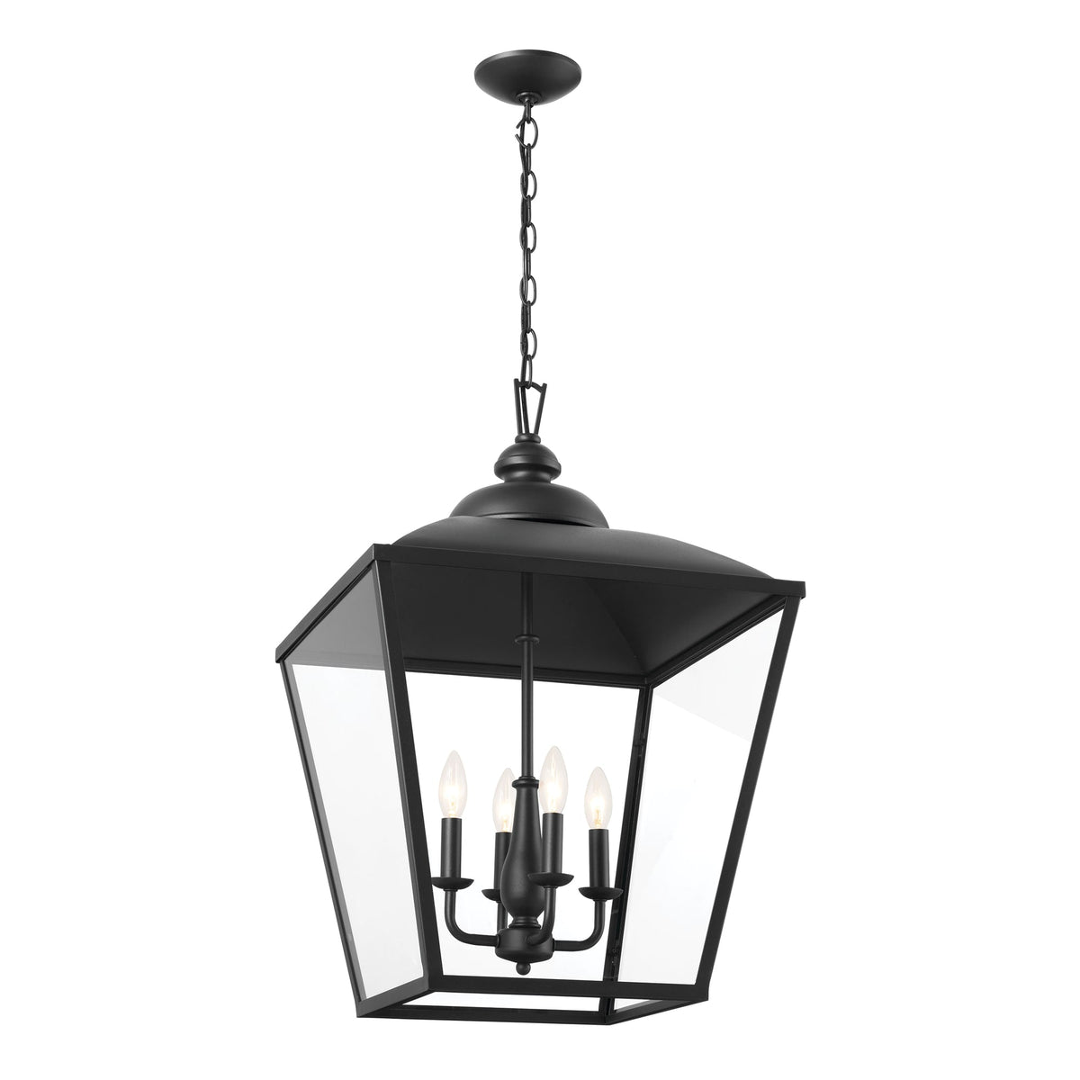 Kichler Dame 4-Light Textured Black Farmhouse Clear Glass Lantern Large Hanging Pendant Light