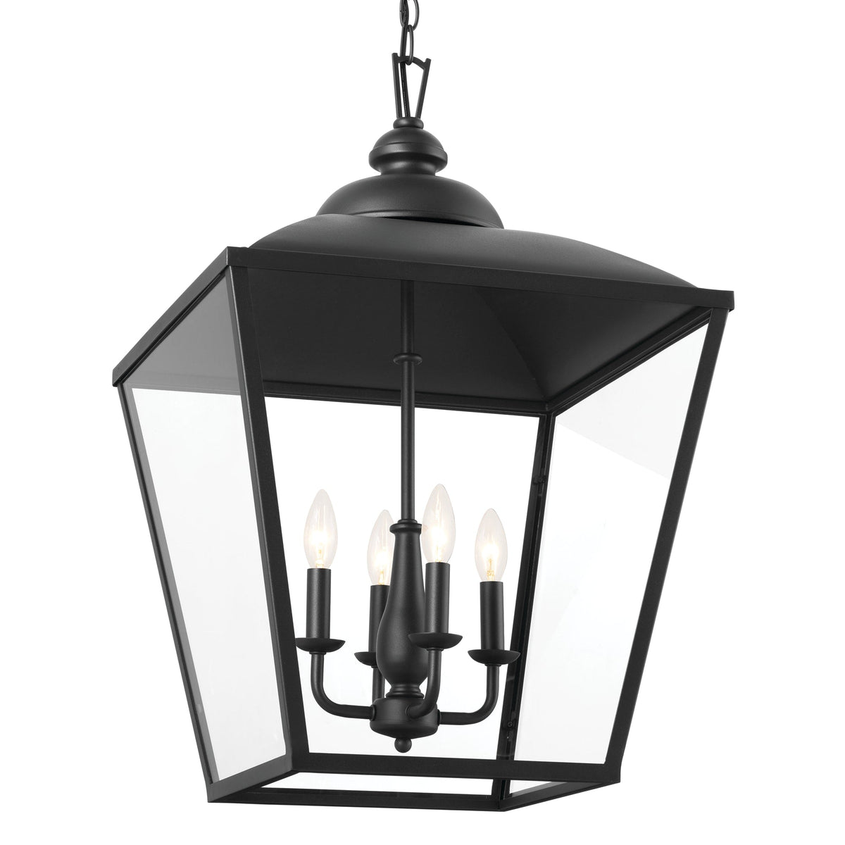 Kichler Dame 4-Light Textured Black Farmhouse Clear Glass Lantern Large Hanging Pendant Light