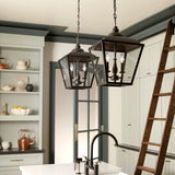 Kichler Dame 3-Light Textured Black Farmhouse Clear Glass Lantern Medium Hanging Pendant Light