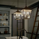 Kichler Dame 3-Light Character Bronze Farmhouse Clear Glass Lantern Medium Hanging Pendant Light