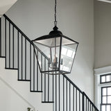 Kichler Dame 4-Light Textured Black Farmhouse Clear Glass Lantern Large Hanging Pendant Light