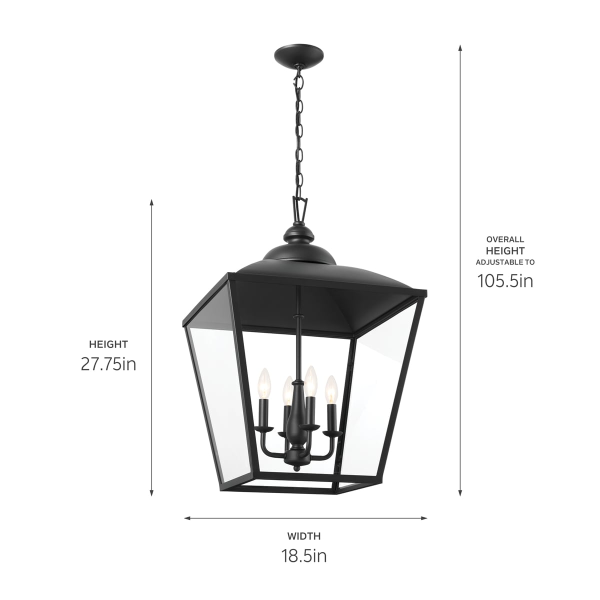 Kichler Dame 4-Light Textured Black Farmhouse Clear Glass Lantern Large Hanging Pendant Light