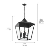 Kichler Dame 4-Light Textured Black Farmhouse Clear Glass Lantern Large Hanging Pendant Light