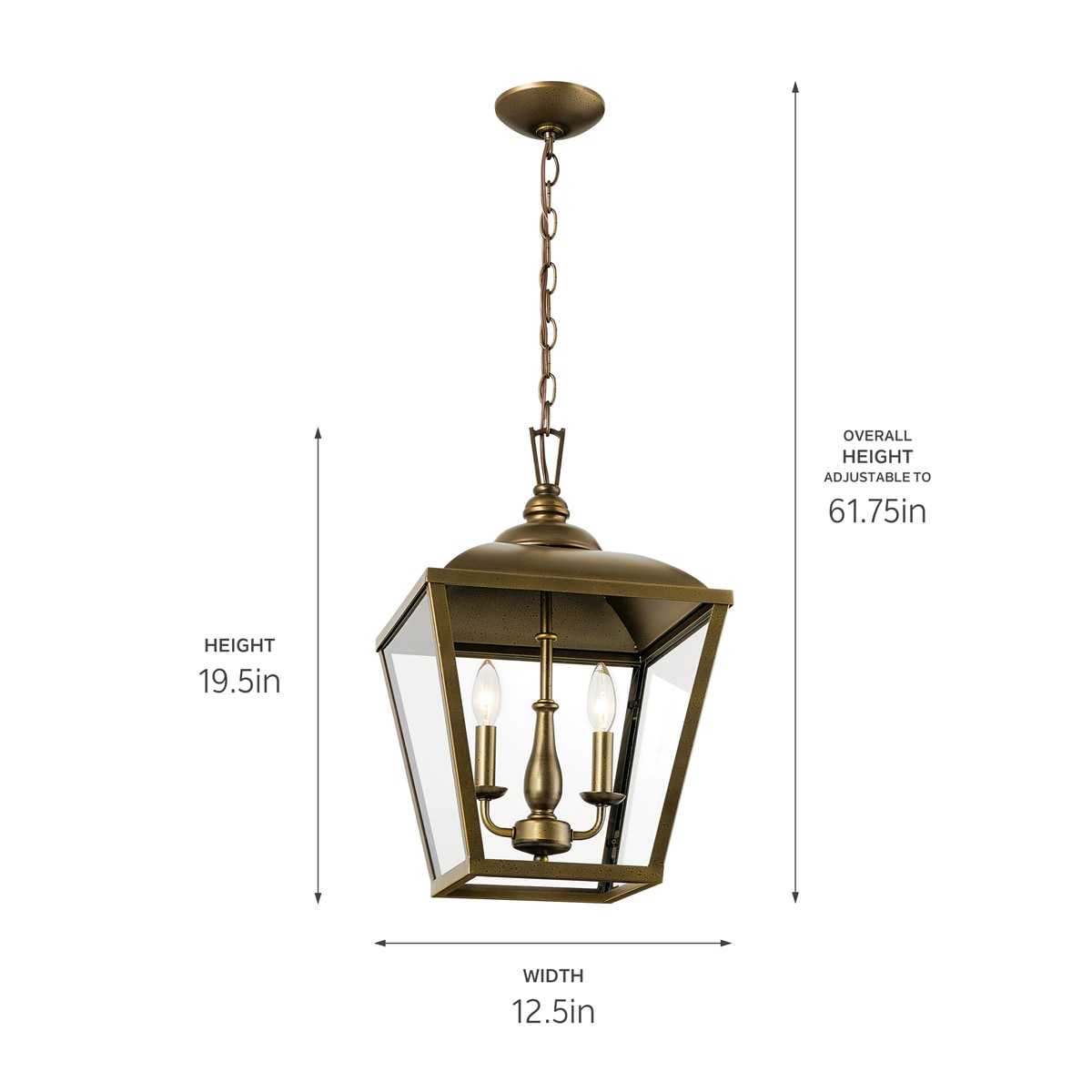 Kichler Dame 3-Light Character Bronze Farmhouse Clear Glass Lantern Medium Hanging Pendant Light