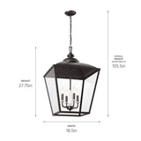 Kichler Dame 4-Light Anvil Iron Farmhouse Clear Glass Lantern Large Hanging Pendant Light