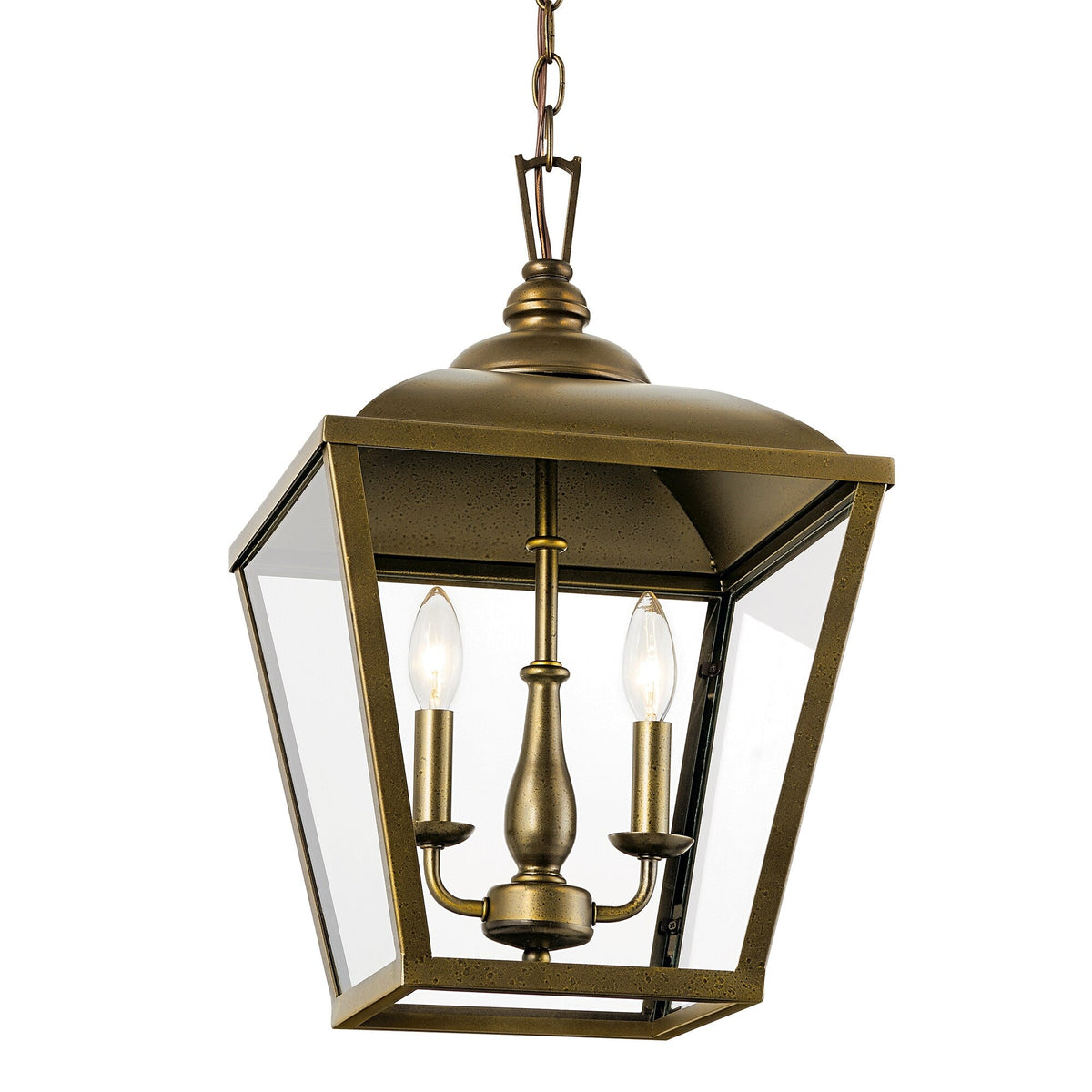 Kichler Dame 3-Light Character Bronze Farmhouse Clear Glass Lantern Medium Hanging Pendant Light