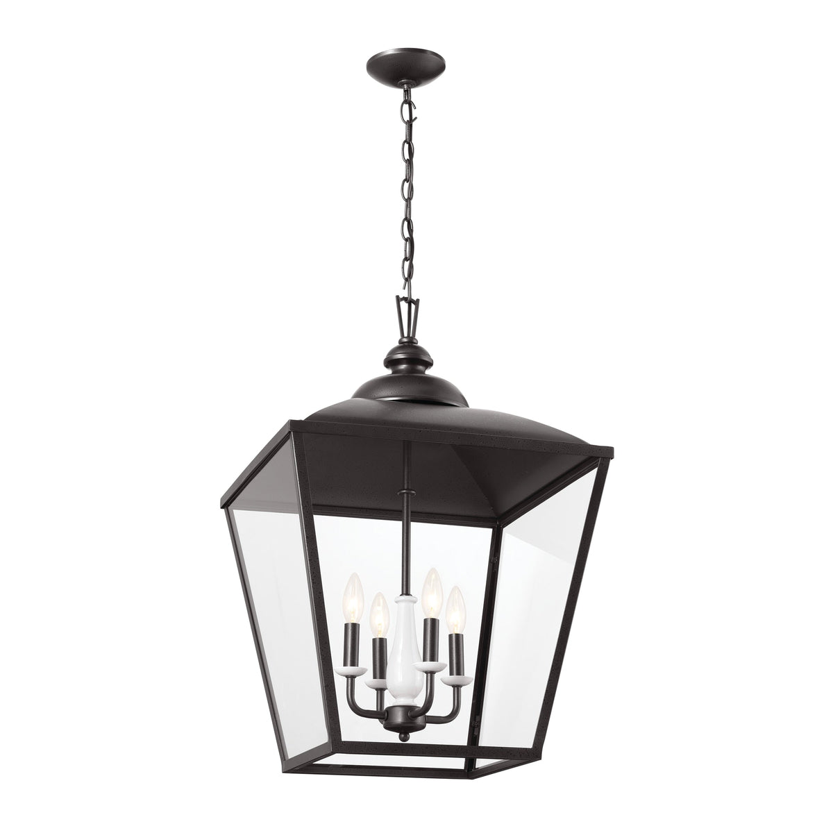 Kichler Dame 4-Light Anvil Iron Farmhouse Clear Glass Lantern Large Hanging Pendant Light