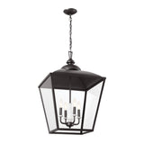Kichler Dame 4-Light Anvil Iron Farmhouse Clear Glass Lantern Large Hanging Pendant Light