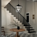 Kichler Dame 4-Light Anvil Iron Farmhouse Clear Glass Lantern Large Hanging Pendant Light