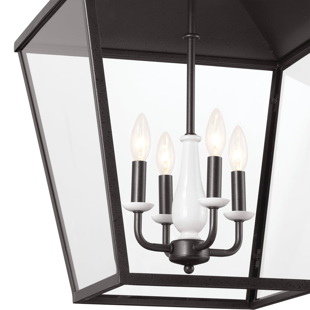 Kichler Dame 4-Light Anvil Iron Farmhouse Clear Glass Lantern Large Hanging Pendant Light
