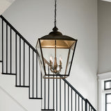 Kichler Dame 4-Light Character Bronze Farmhouse Clear Glass Lantern Large Hanging Pendant Light