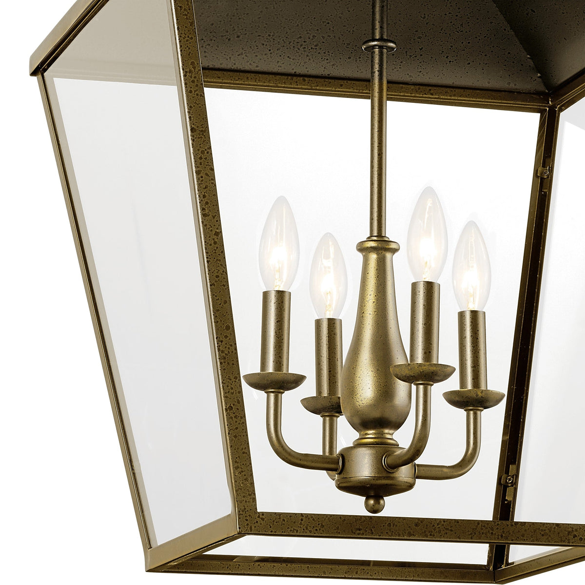 Kichler Dame 4-Light Character Bronze Farmhouse Clear Glass Lantern Large Hanging Pendant Light