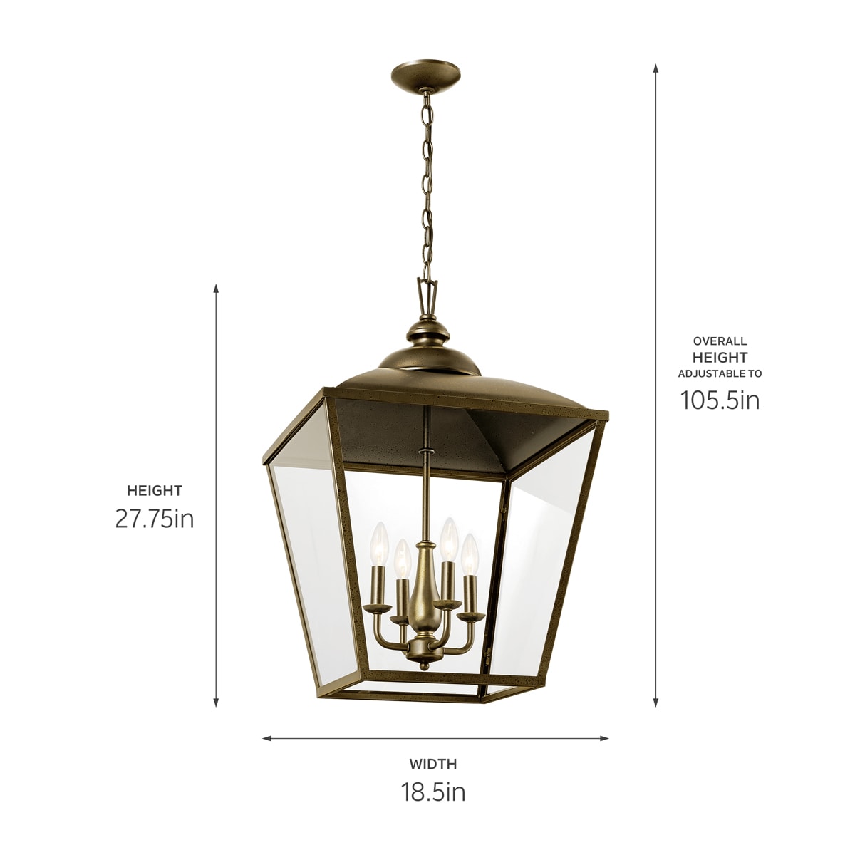 Kichler Dame 4-Light Character Bronze Farmhouse Clear Glass Lantern Large Hanging Pendant Light