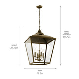 Kichler Dame 4-Light Character Bronze Farmhouse Clear Glass Lantern Large Hanging Pendant Light