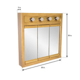 Richland 30 in. W x 30 in. H x 5 in. D Framed 4-Light Tri-View Surface-Mount Bathroom Medicine Cabinet in Nutmeg Oak - Super Arbor