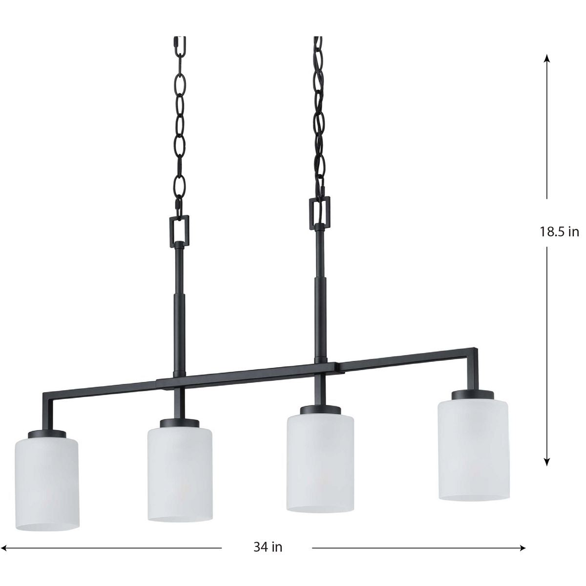 Progress Lighting Rexington 4-Light Matte Black Modern/Contemporary Etched Glass Linear Large Hanging Kitchen Island Light