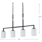 Progress Lighting Rexington 4-Light Matte Black Modern/Contemporary Etched Glass Linear Large Hanging Kitchen Island Light