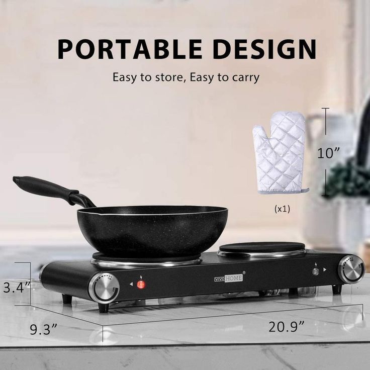 1800-Watt 2-Burner 7.1 in. Cast Iron Electric Hot Plate with Mitten