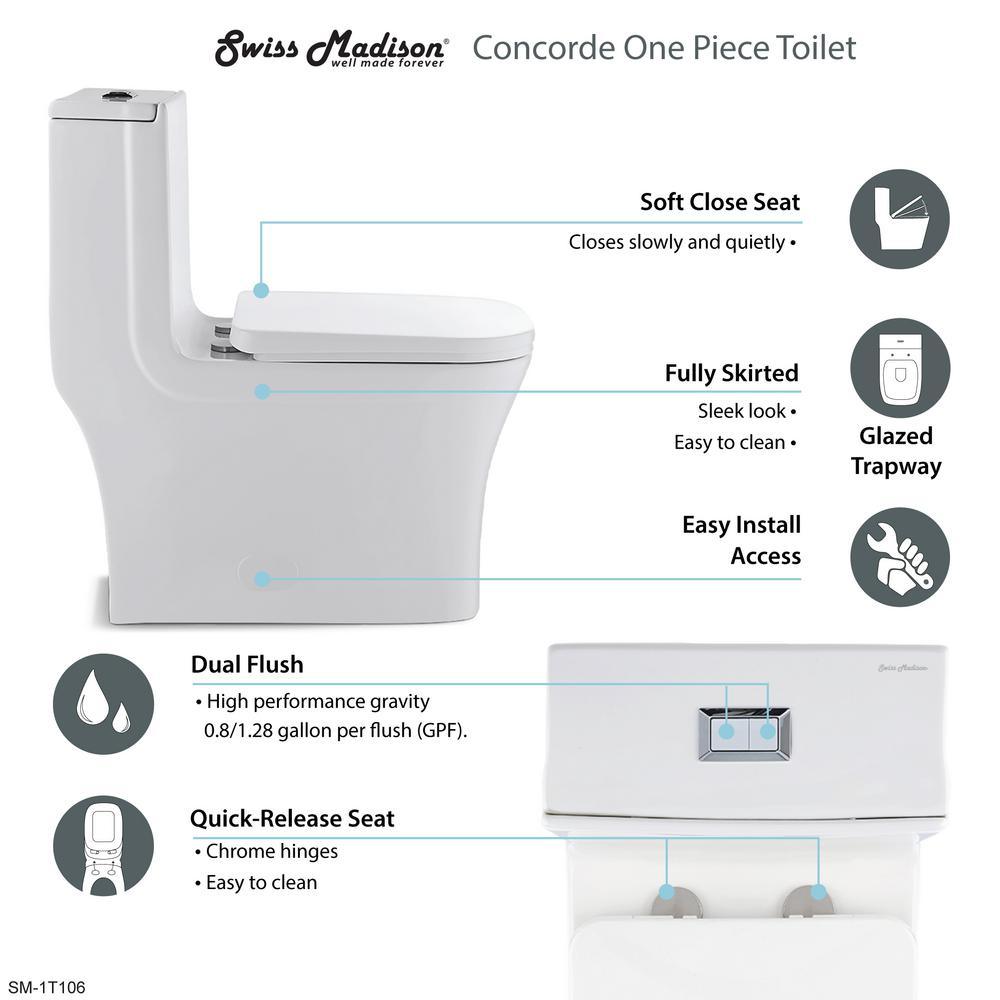 Concorde 1-Piece 0.8/1.28 GPF Dual Flush Square Elongated Toilet in White - Super Arbor
