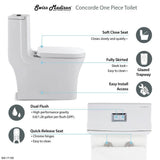 Concorde 1-Piece 0.8/1.28 GPF Dual Flush Square Elongated Toilet in White - Super Arbor