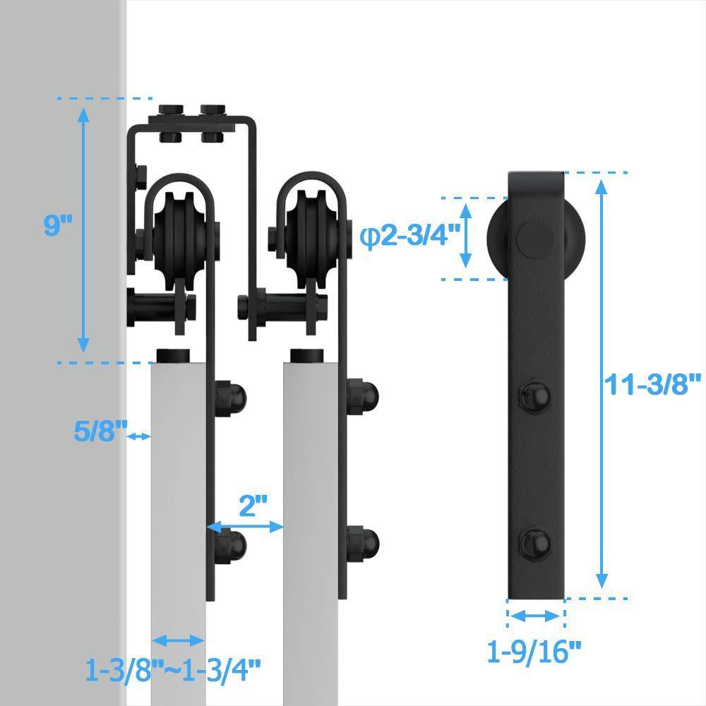 9 ft./108 in. Powder Coated Black Heavy-Duty Bypass Double Door Sliding Barn Door Hardware Classic Design Roller - Super Arbor