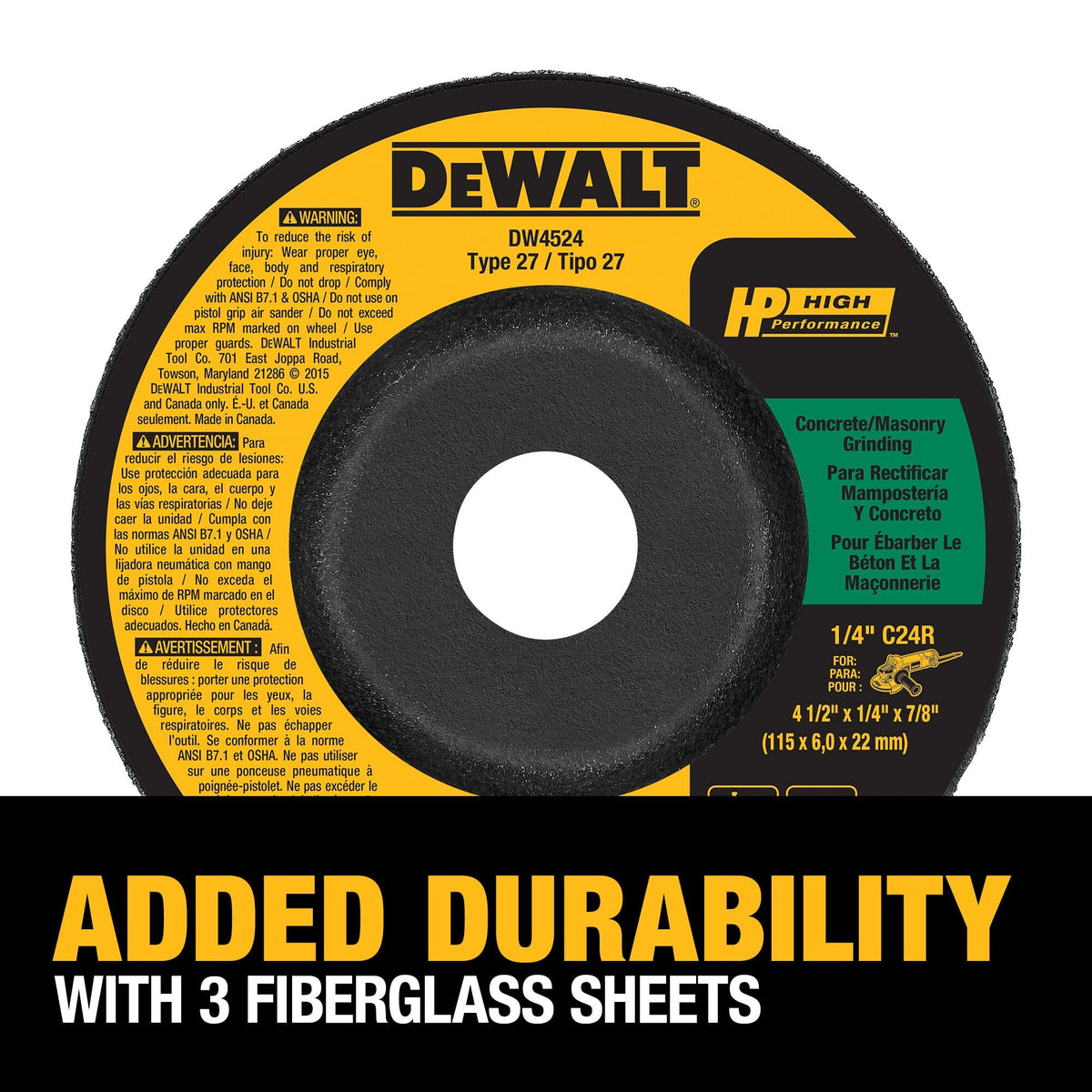 DEWALT Silicon Carbide 4-1/2-in Type 27 Concrete/Masonry Grinding Wheel, 1/4-in Thick, 7/8-in Arbor