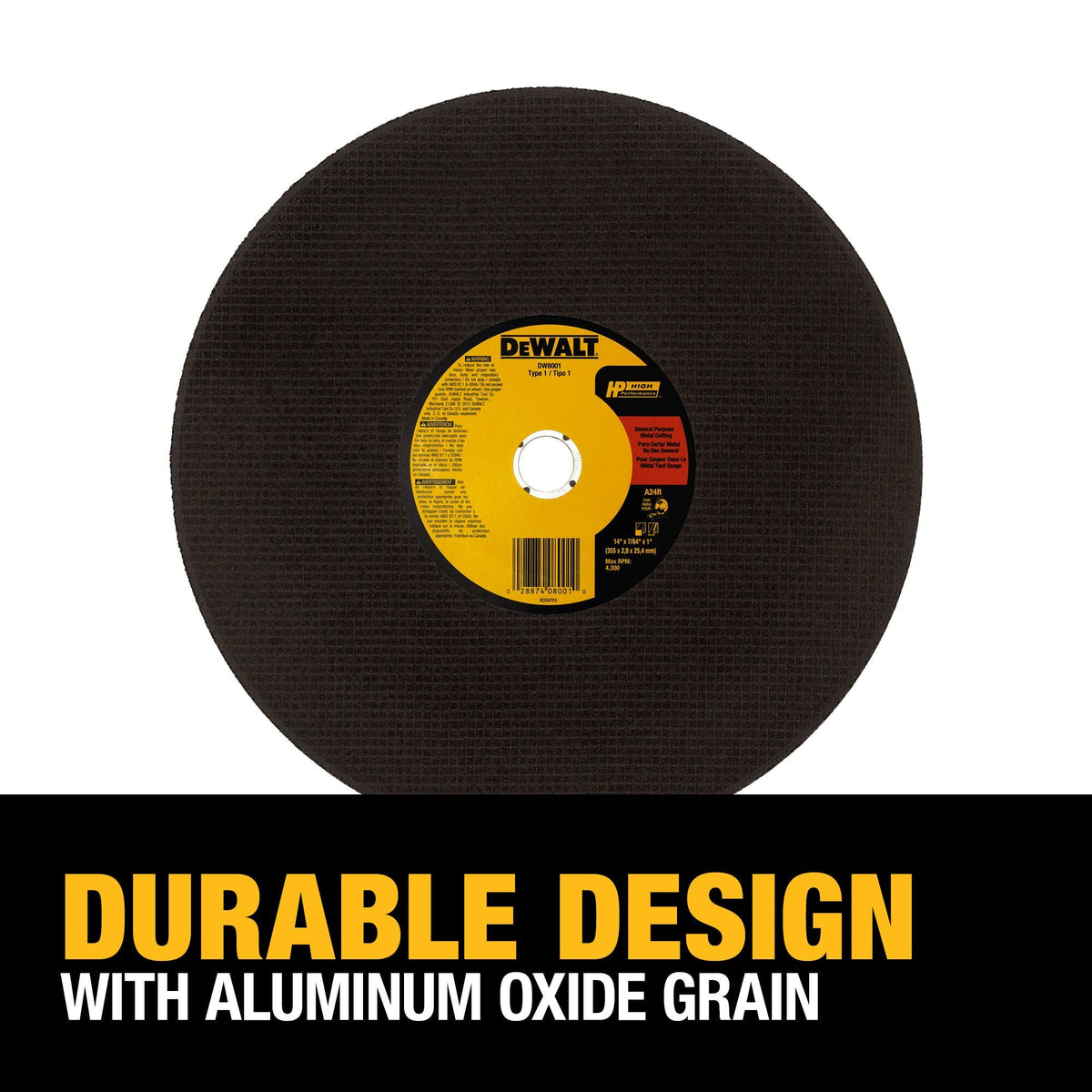 DEWALT Aluminum Oxide 14-in Chop Saw Blade, Type 1, 1-in Arbor