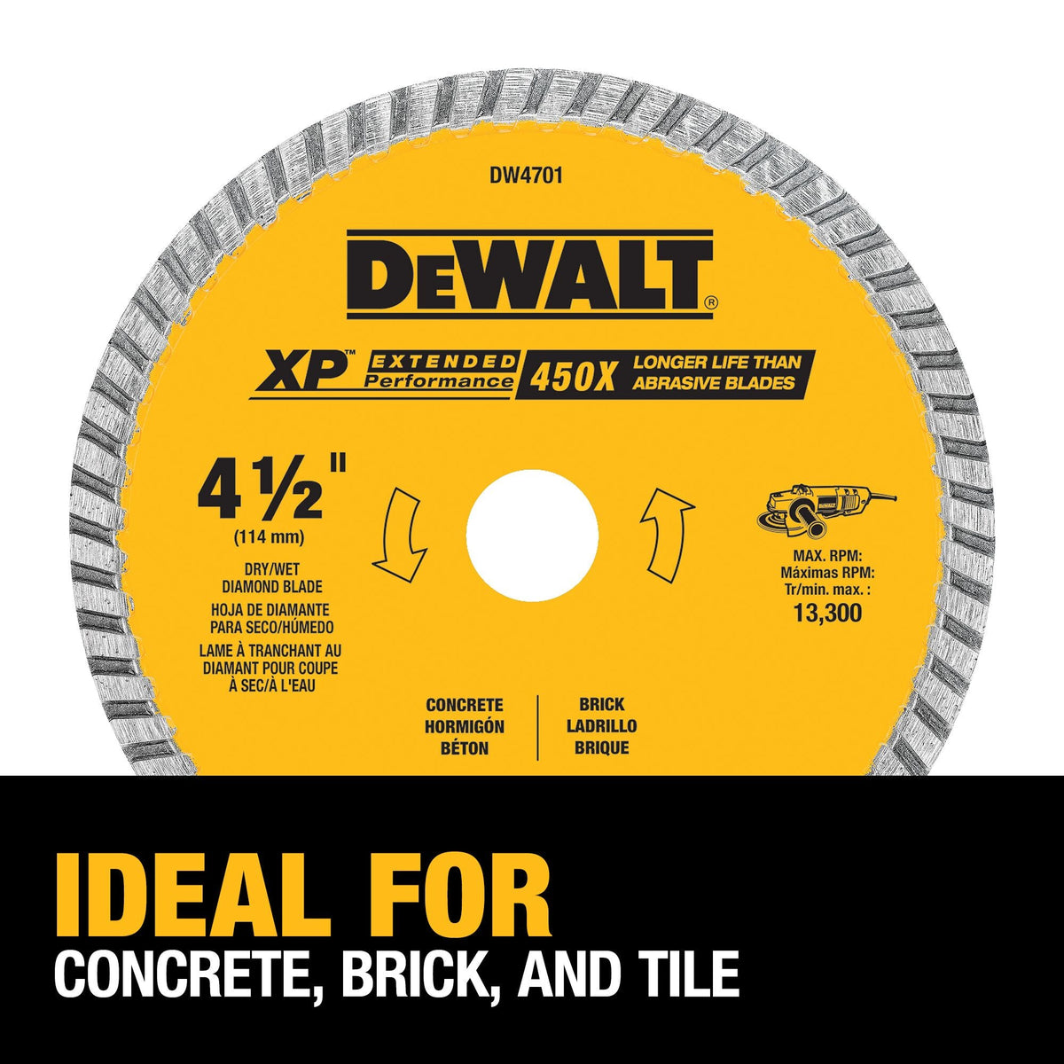 DEWALT XP Diamond 4-1/2-in Turbo Rim Diamond Blade, 7/8-in Arbor