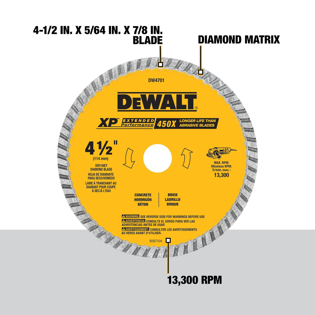 DEWALT XP Diamond 4-1/2-in Turbo Rim Diamond Blade, 7/8-in Arbor