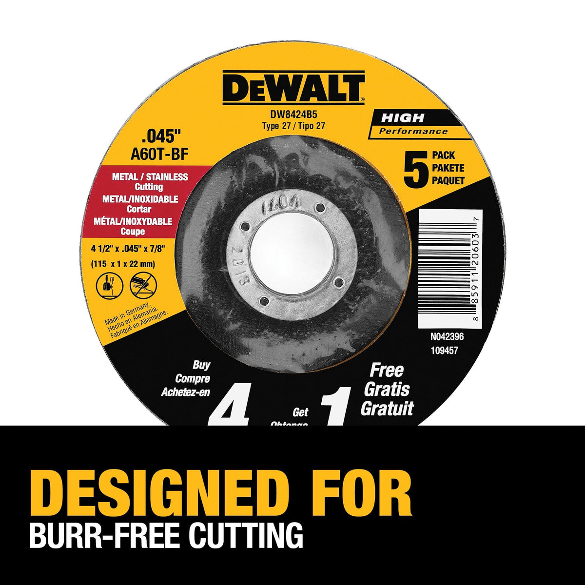 DEWALT 5-Pack Silicon Carbide 4-1/2-in x 0.045-in x 7/8-in Cutting/Grinding Wheels