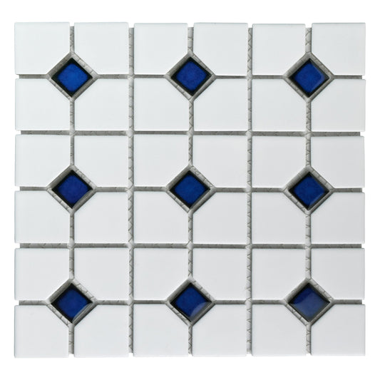 Affinity Tile Oxford Matte White with Cobalt Dot 11-in x 11-in Multi-finish Porcelain Mosaic Floor and Wall Tile product image