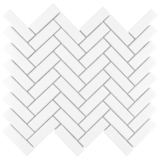 Affinity Tile Metro Brick Herringbone Glossy White 11-in x 13-in Glossy Porcelain Mosaic Floor and Wall Tile product image