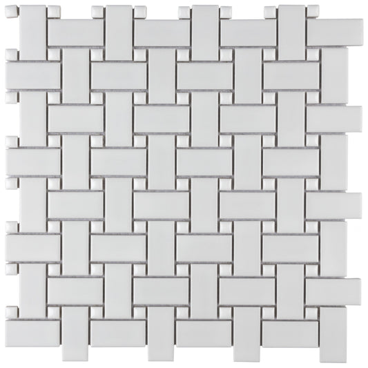 Affinity Tile Metro Basketweave White with Glossy White Dot 12-in x 12-in Multi-finish Porcelain Mosaic Floor and Wall Tile product image