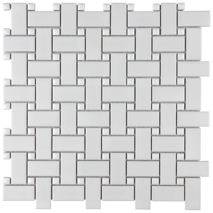 Affinity Tile Metro Basketweave White with Glossy White Dot 12-in x 12-in Multi-finish Porcelain Mosaic Floor and Wall Tile product image