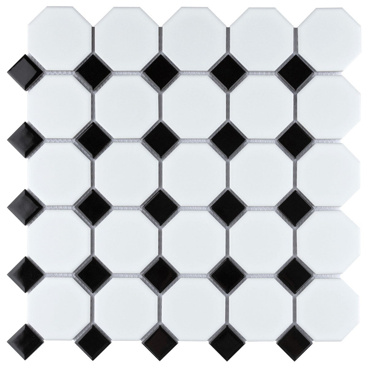 Affinity Tile Metro Octagon Matte White with Black Dot 11-1/2-in x 11-1/2-in Glazed Porcelain Octagon Mosaic Floor and Wall Tile product image