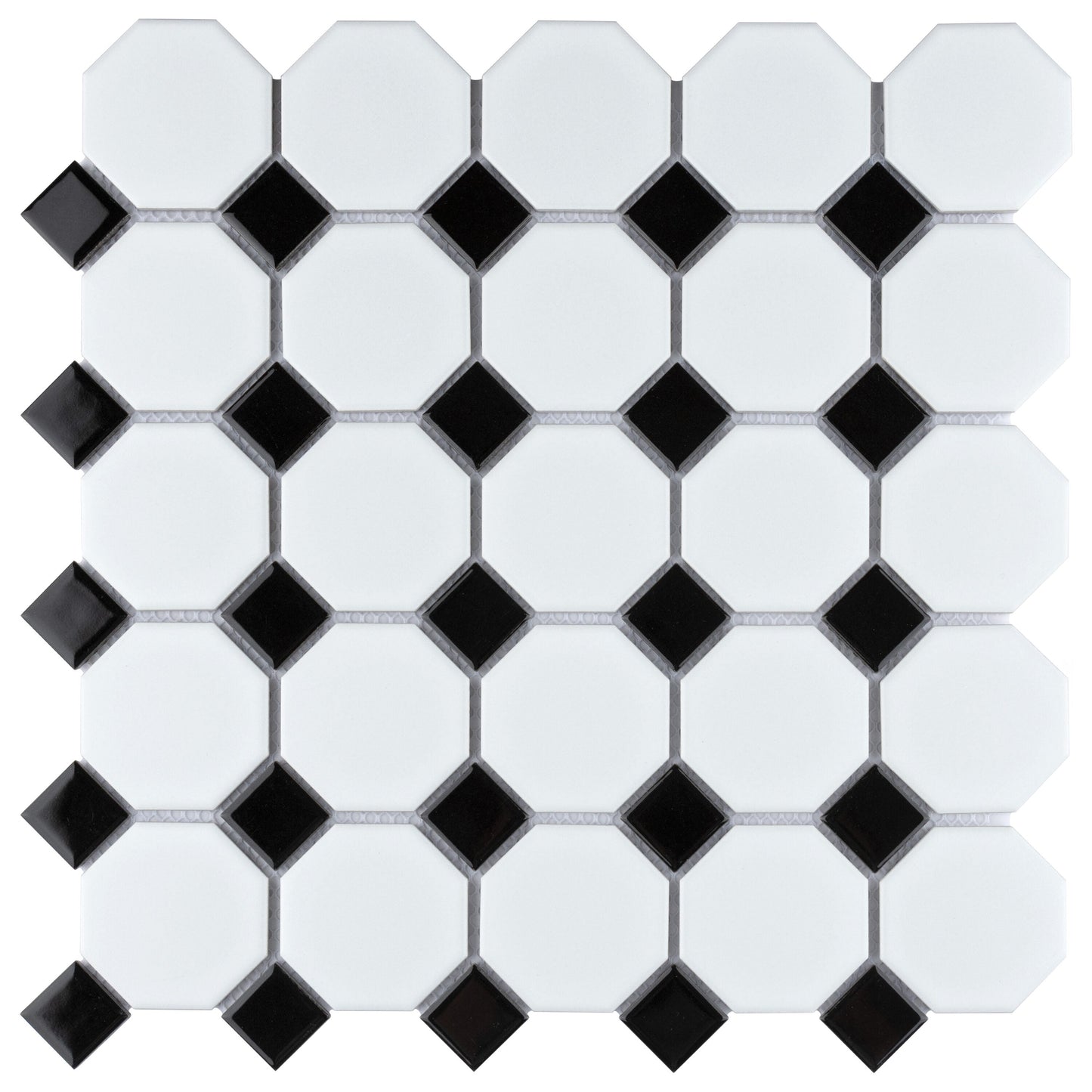 Affinity Tile Metro Octagon Matte White with Black Dot 11-1/2-in x 11-1/2-in Glazed Porcelain Octagon Mosaic Floor and Wall Tile product image