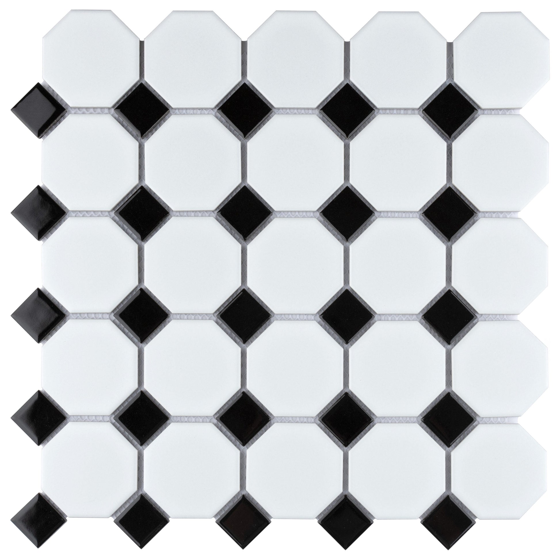 Affinity Tile Metro Octagon Matte White with Black Dot 11-1/2-in x 11-1/2-in Glazed Porcelain Octagon Mosaic Floor and Wall Tile product image