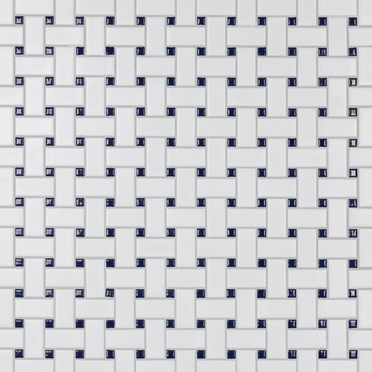 Affinity Tile Metro Basketweave White with Glossy Cobalt Dot 12-in x 12-in Multi-finish Porcelain Mosaic Floor and Wall Tile product image
