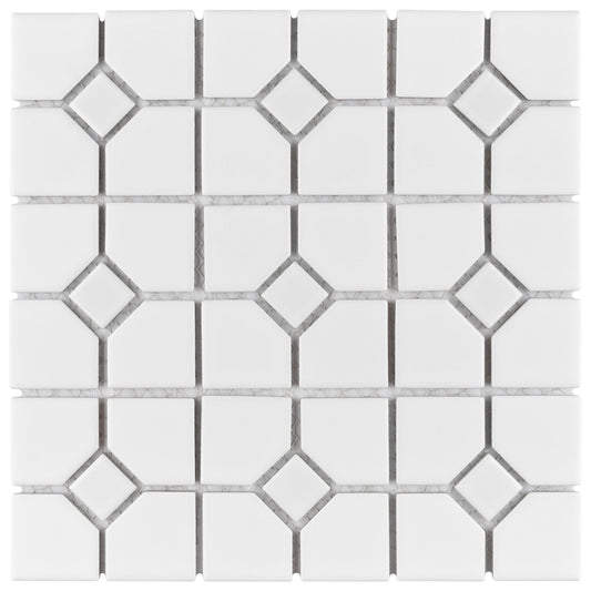 Affinity Tile Oxford Matte White with Glossy White Dot 11-in x 11-in Multi-finish Porcelain Mosaic Floor and Wall Tile product image