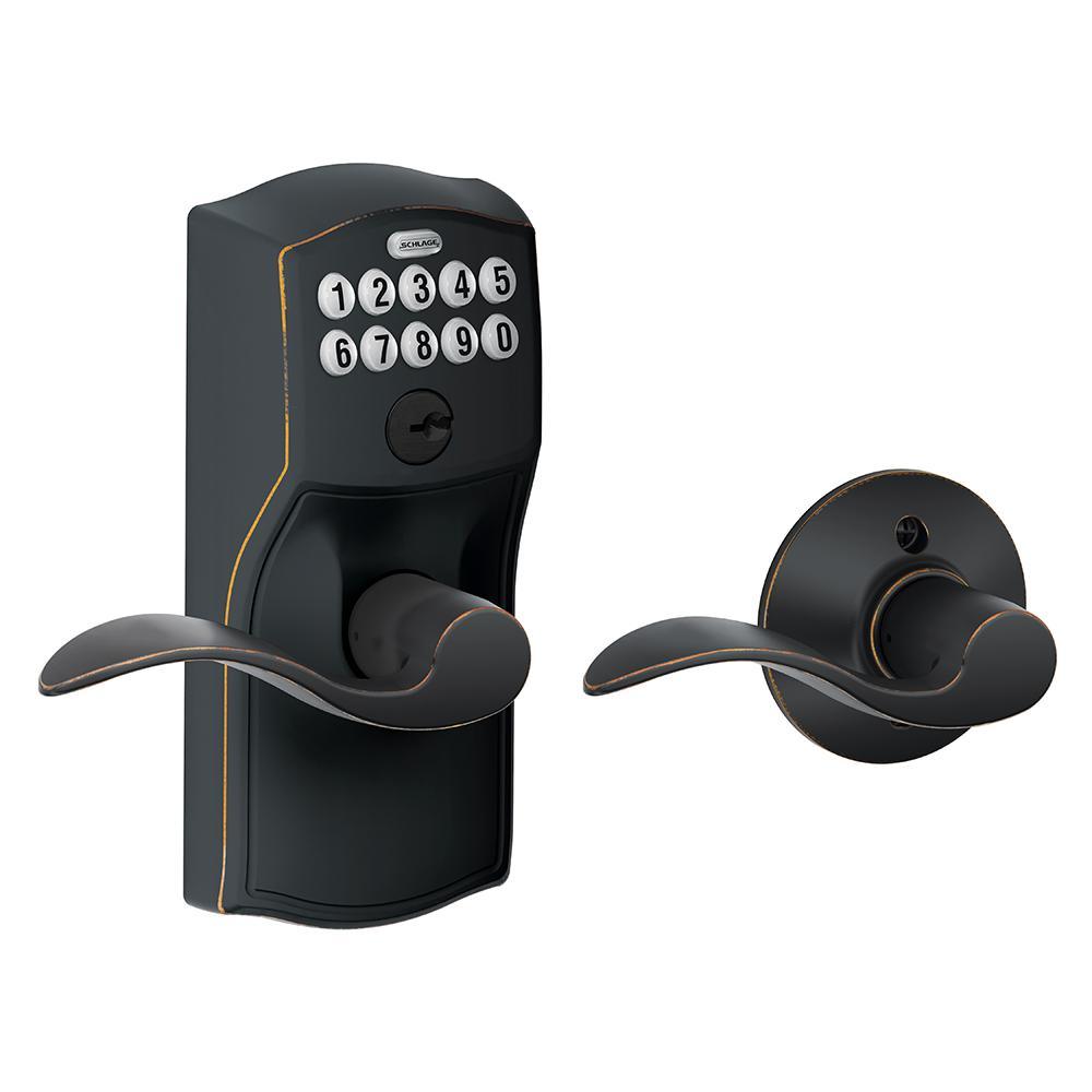 Camelot Satin Nickel Electronic Door Lock with Accent Door Lever - Super Arbor