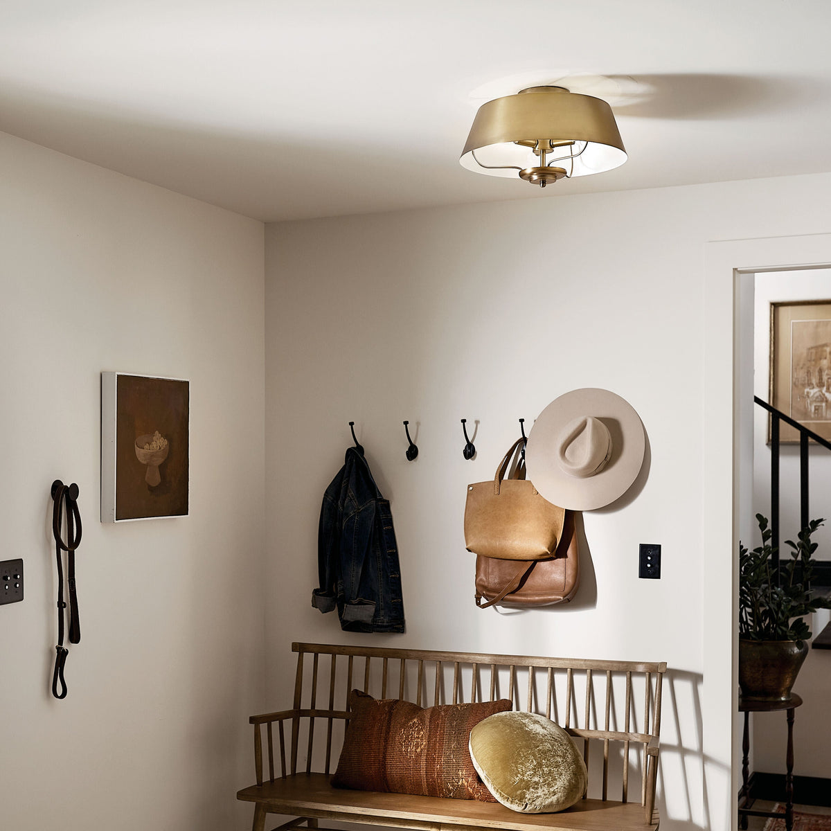 Kichler Luella 3-Light Brushed Natural Brass Traditional Drum Medium Hanging Convertible Pendant/semi-flush