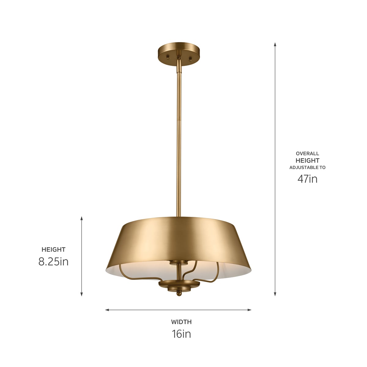 Kichler Luella 3-Light Brushed Natural Brass Traditional Drum Medium Hanging Convertible Pendant/semi-flush