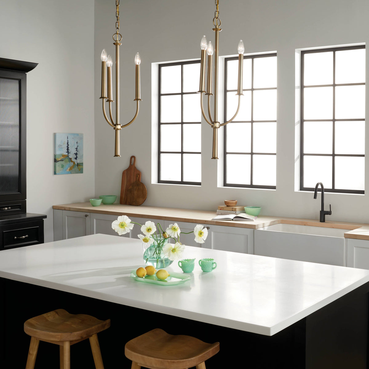 Kichler Florence 3-Light Brushed Natural Brass Traditional Lantern Medium Hanging Pendant Light