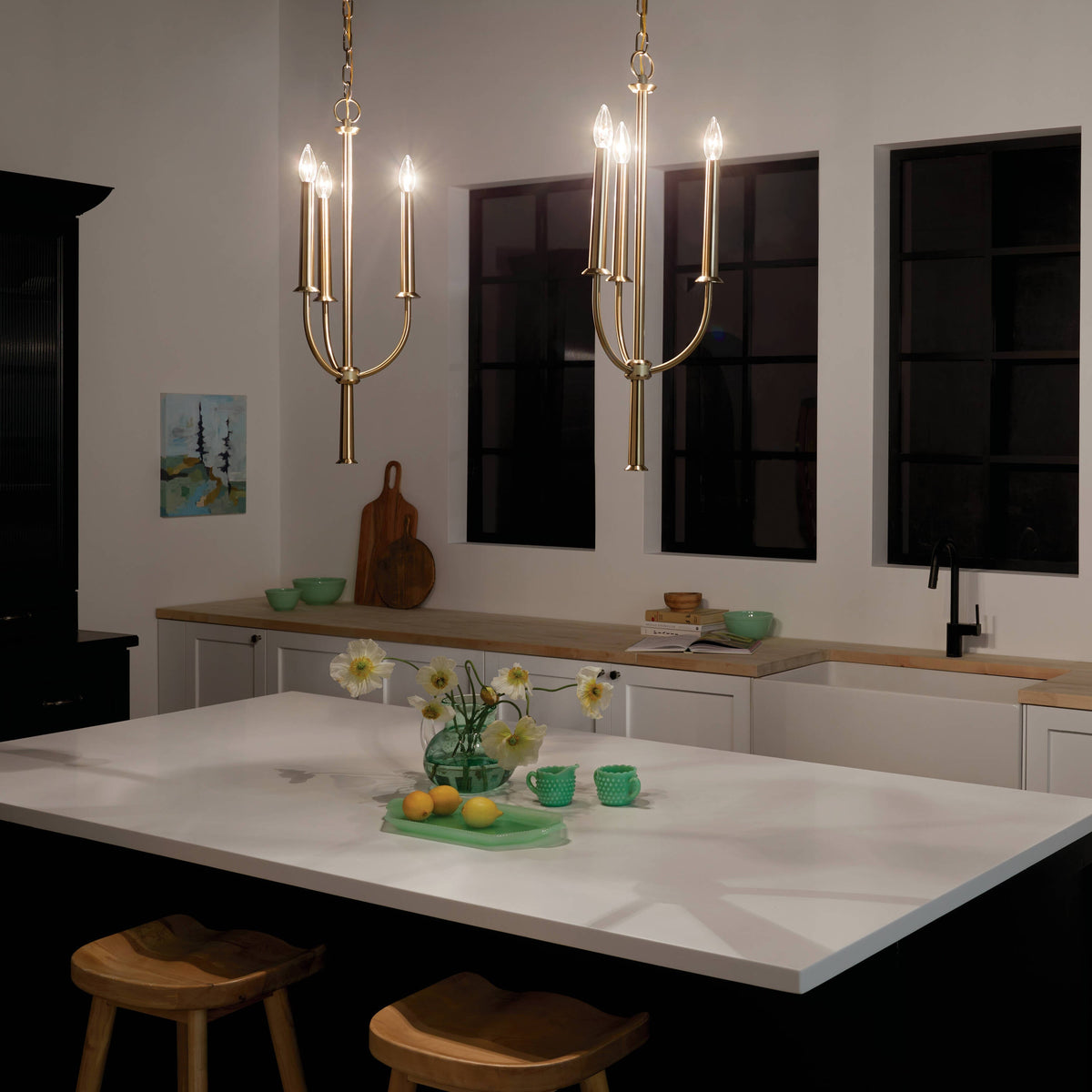 Kichler Florence 3-Light Brushed Natural Brass Traditional Lantern Medium Hanging Pendant Light