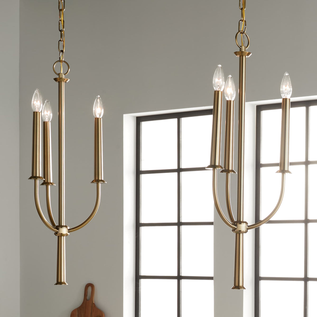 Kichler Florence 3-Light Brushed Natural Brass Traditional Lantern Medium Hanging Pendant Light