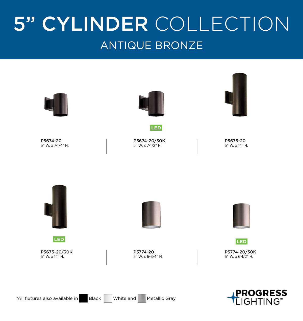 Progress Lighting Cylinder 5-in Antique Bronze Indoor/Outdoor Flush Mount Light, P5774-20