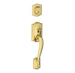 Schlage Camelot Matte Black Dummy Door Handleset with Alexandria Glass Knob and Alden Trim