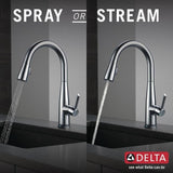 Delta Essa Touch2O Arctic Stainless 1-Handle Deck-Mount Pull-Down Touch Kitchen Faucet (Deck Plate Included)