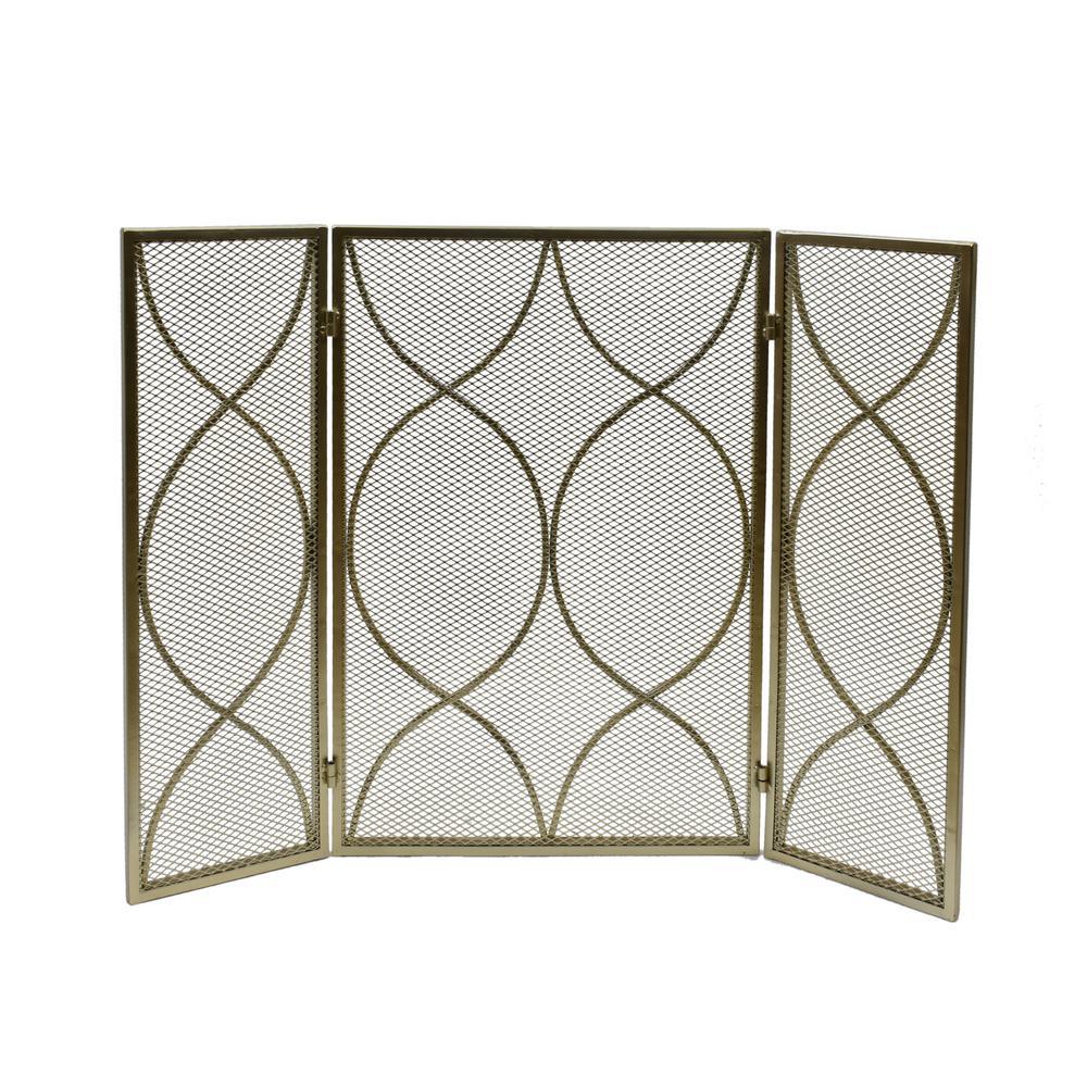 Pleasants Modern Black and Gold Three Panel Iron Fire Screen - Super Arbor