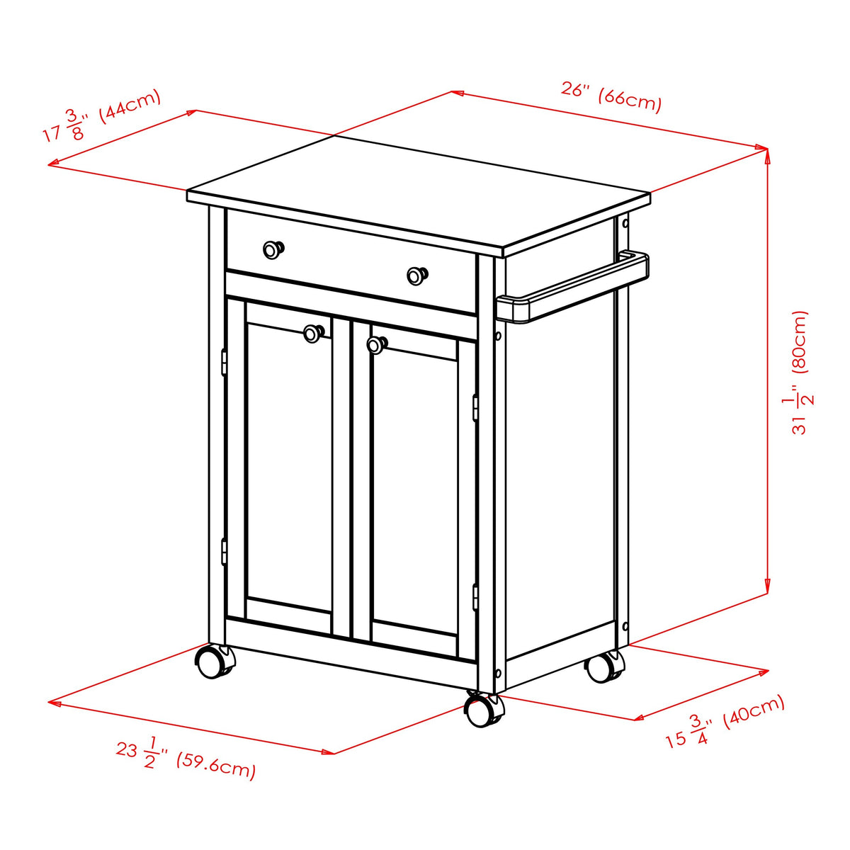 Winsome Wood Brown Wood Base with Mdf Top Rolling Kitchen Cart (17.72-in x 26.89-in x 34.02-in)